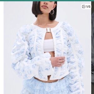 AKIRA Blue and White Floral Puffer Corsett Bolero Jacket -1X
